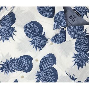 IZOD Saltwater‎ Shirt Men's XL White Blue Hawaiian Relaxed Classic Button Down